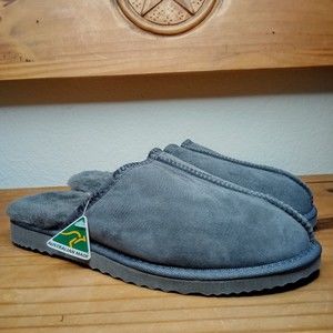 Ugg Mens Size XL Sheep Skin Slip On Gray Slippers